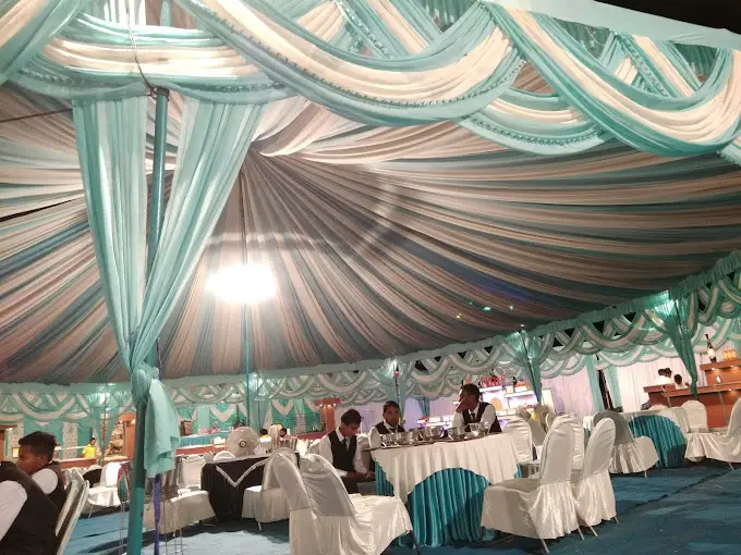 blue white tent combination